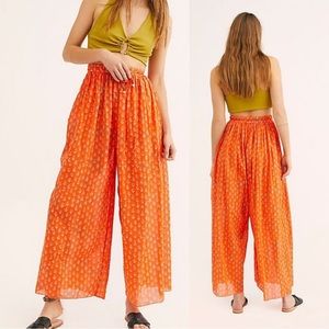 Free People Orange Abstract Dream Time Sleep Wide Leg Pants